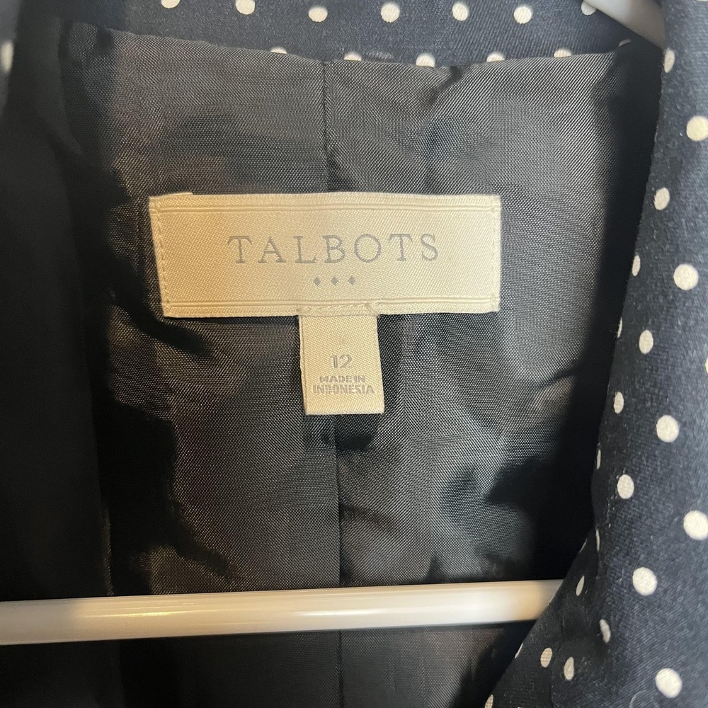 Talbots Jacket Womens 12 Navy White Polka Dot Lined Button Front 3/4 Sleeve - Picture 3 of 7